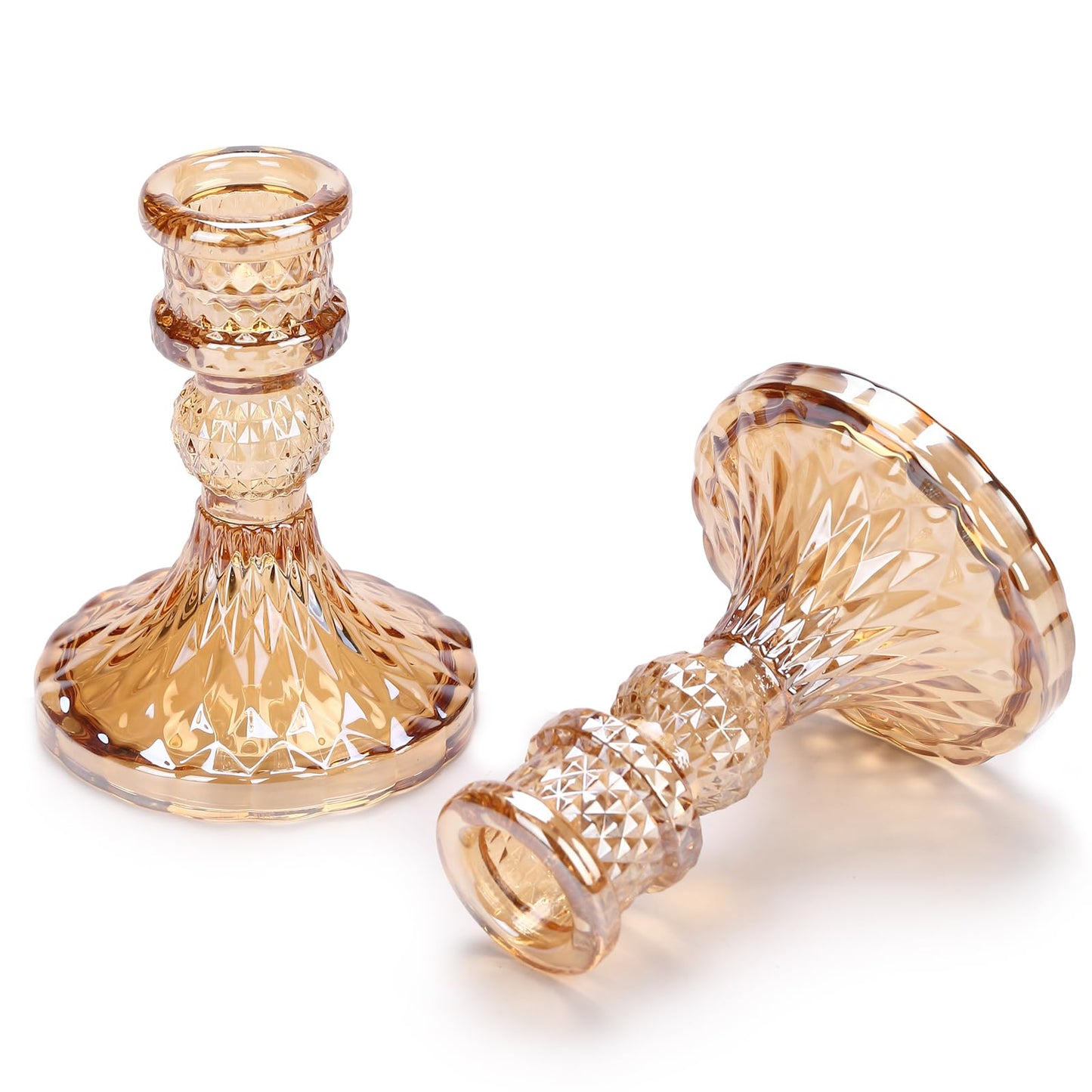 Gold Candle Holders -Glass Taper Candle Holders for Table Centerpiece for Table Centerpiece Wedding Party Festive Christmas Mantel Decoration or Home Decor Set of 2