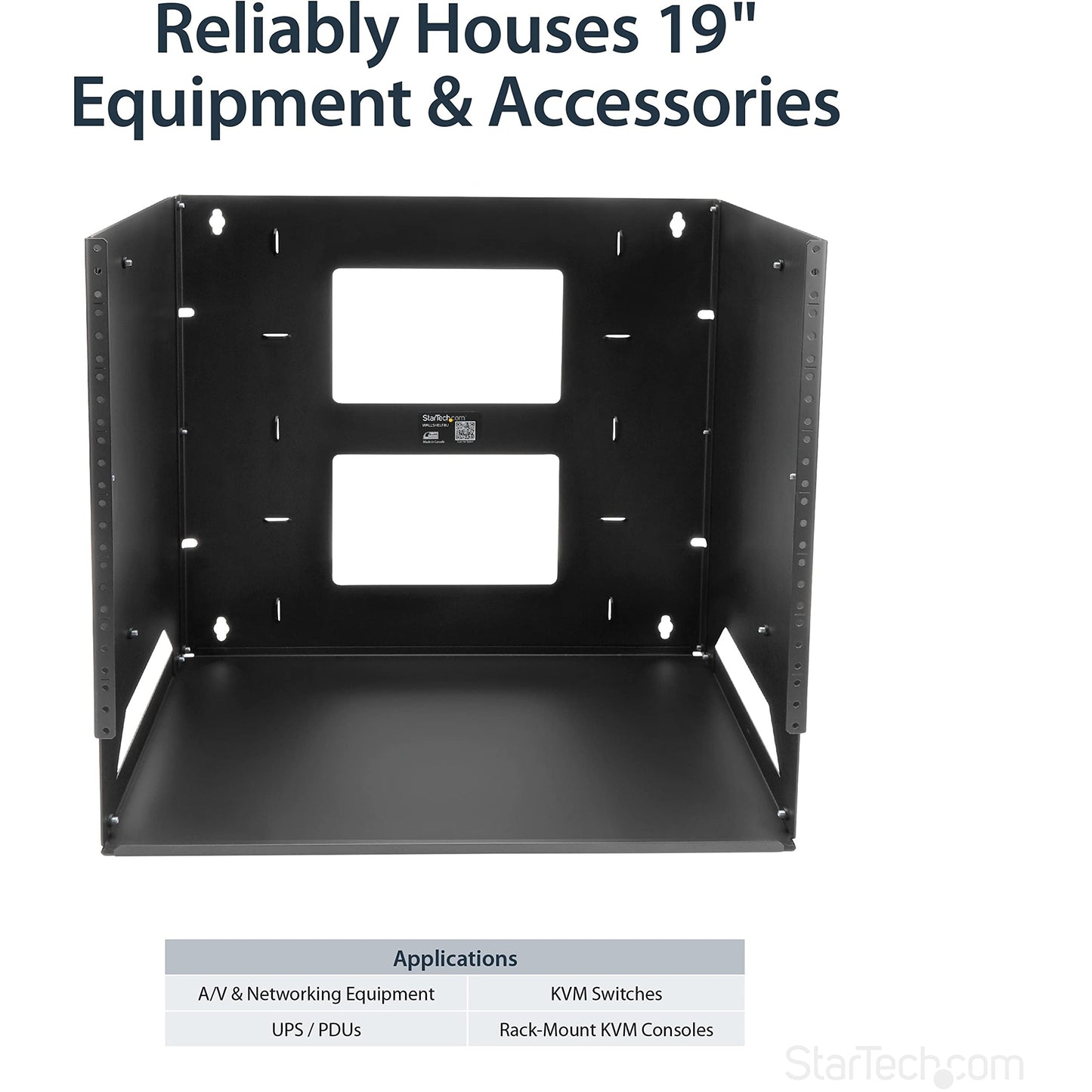 StarTech.com 2-Post 8U Open Frame Wall Mount Network Rack with Built-in Shelf, Wall Mount Data Rack with Adjustable Depth for AV / Computer / IT Equipment, TAA Compliant Server Rack (WALLSHELF8U)