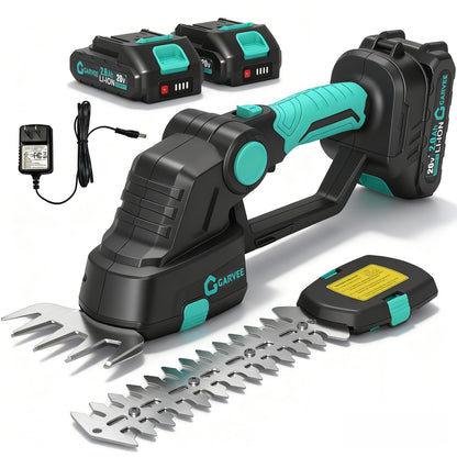 Garvee Cordless Hedge Trimmer with Battery - Grass Shear & Shrubbery Trimmer - 2 in 1 Handheld 20V Electric Grass Trimmer Hedge Shears Grass Cutter with 2 * 2.0Ah Batteries & Charge Base