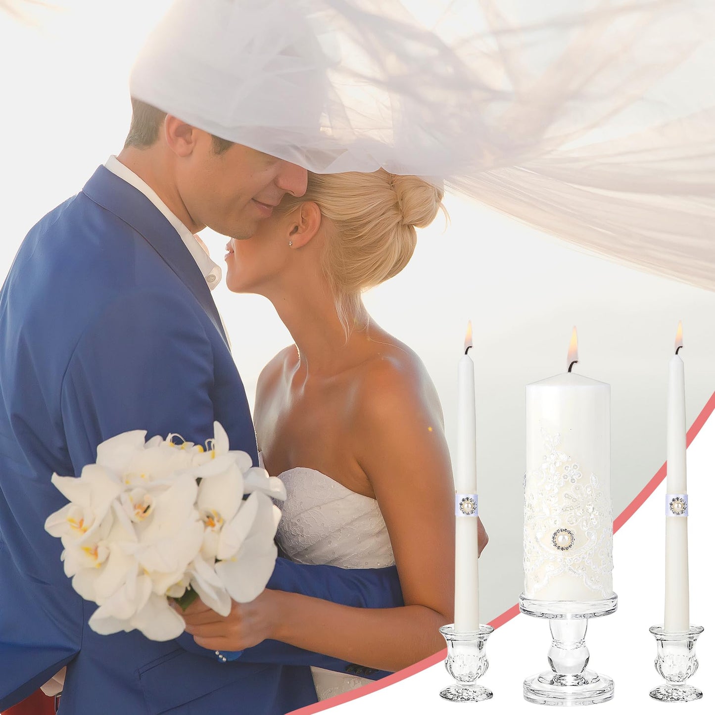 Unity Candles with Glass Candle Holder for Wedding Ceremony - Unity Candle Set Wedding Candles for Ceremony, Unity Ideas for Religious Anniversary Newlyweds Unity Candle Gifts