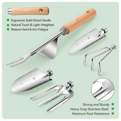 Gardening Tools 9-Piece Heavy Duty Garden Hand Tools with Fashion and Durable Garden Tools Organizer Handbag, Rust-Proof Garden Tool Set, Ideal Gardening Gifts for Women