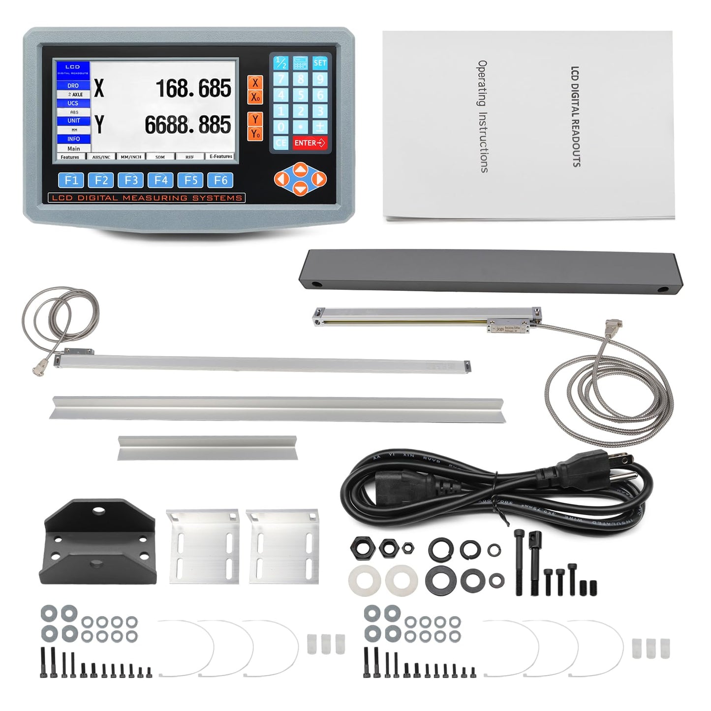 Jecoupoon 2-Axis Digital Display RPM Display Linear Scale Encoder DRO Kit 300mm+1000mm for CNC Milling Machine Metal Lathe with Instruction Manual