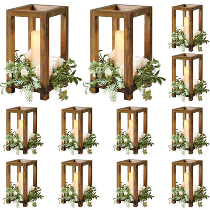 12 Pcs Wooden Wedding Lantern Centerpiece, Candle Holder Table Fireplace (No Candles & Flowers), Rustic Farmhouse Decor for Home Christmas Wedding Party Table