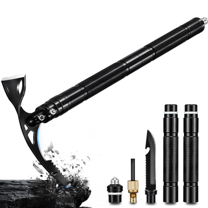 FUSIONKEI Pick Axe 8 in 1, Folding Pickaxe Mattock with Multi-purpose Garden Hoe and Survival Knife, Stainless Steel Pick Axes for Digging, Ice Chipping and Weeding