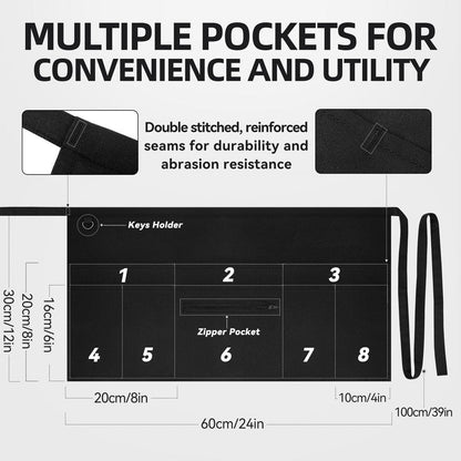 NLUS 2 Pack Server Apron with 8 Pockets, Water-Resistant Waiter Waitress Waist Half Apron for Women Men, 12 x 24 Inch - Black