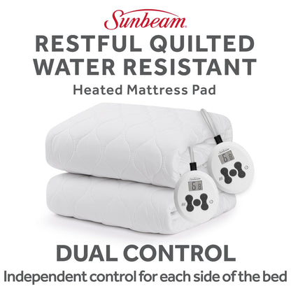 Sunbeam Electric Heated Mattress Pad Queen 80" x 60" 12 Heat Settings 12-Hour Auto Shut-Off Fast Heating Soft Cozy Fabric Deep Pocket Skirt Machine Washable