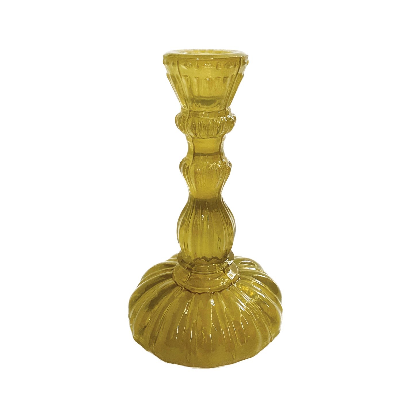 Creative Co-Op Tall Embossed Reclaimed Glass Taper Holder, Chartreuse