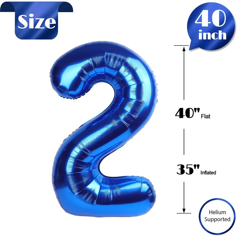 Navy Blue 2 Balloon, Number Balloon 40 Inch, Two Number Birthday Decorations, Second 2nd Birthday Party Supplies, Number 2