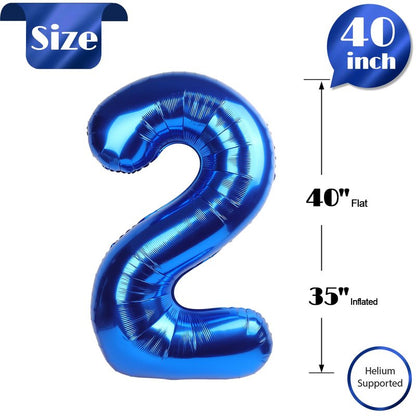 Navy Blue 2 Balloon, Number Balloon 40 Inch, Two Number Birthday Decorations, Second 2nd Birthday Party Supplies, Number 2