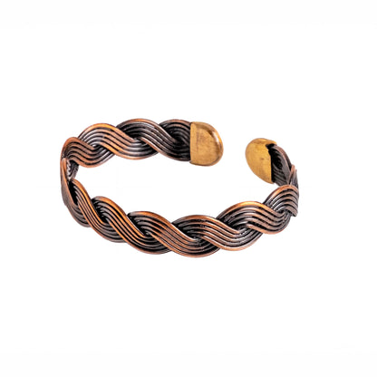 ALFIQ Handmade Copper Brass Cuff Bracelet for Men, Twisted Weave Pattern, Dark Copper (Dark Twisted Harmony)