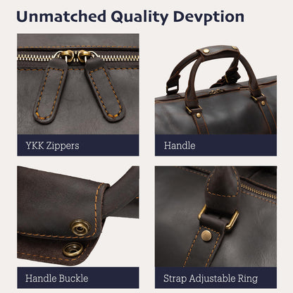 Leather Duffle Bags for Men with Shoe Compartment – 23.6" x 12.6" x 11" Travel Bag, Gym Bag, Also Suitable for Crossbody or Shoulder Carry, Dark Brown Large Size