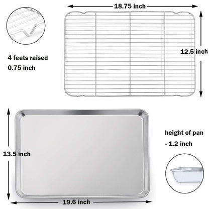 P&P CHEF 19.6 Inch Baking Sheet Pan with Rack Set, Stainless Steel Cookie Sheet Pan Tray with Cooling Rack for Oven Use, Cooking Roasting, Non Toxic & Dishwasher Safe, Heavy Duty