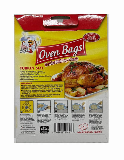 Home Select BPA Free Big Chef Turkey Size Oven Bags - 2PC, Disposable, Single Layer Plastic, Fold Top, Clear, Ideal for Cooking, Roasting, Microwaving