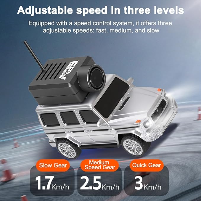 GoolRC WLtoys 6406-C Mini RC Car 2.4GHz 1:64 Scale FPV Remote Control Car with Camera 720P APP Control Rear Drive Vehicle with 2 Trailers and LED Lights for Adults (Silver)