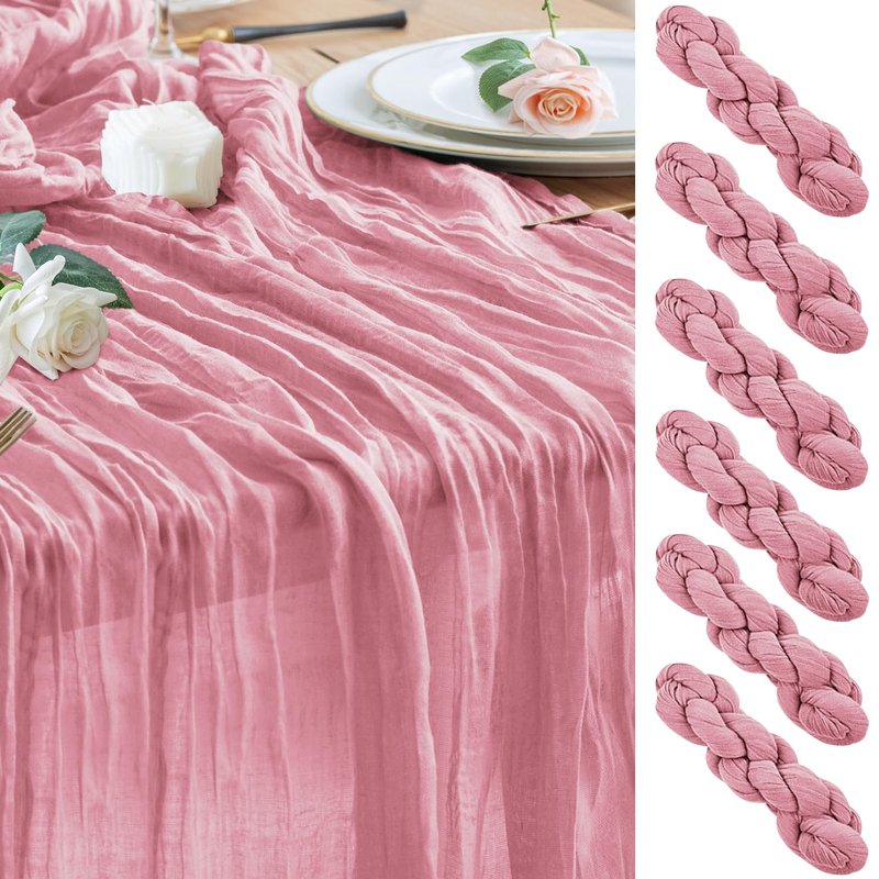 Wokceer Cheesecloth Table Runner 6Pack 10FT Pink Boho Gauze Cheese Cloth Table Runner for Party Long Rustic Sheer Table Runners for Baby Bridal Shower Wedding Easter Table Decor