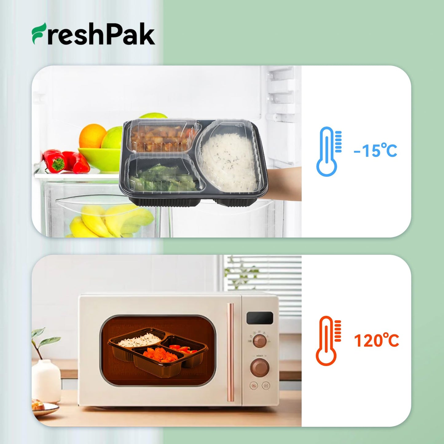 FRESHPAK Meal Prep Container, 40-Pack Leakproof To Go Boxes with Lids 38oz BPA Free Microwave and Freezer Safe Reusable Plastic Bento Boxes Ideal for Portion Control and Food Storage