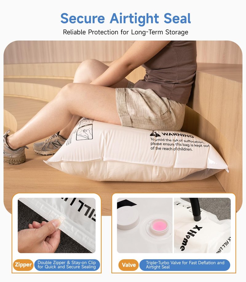 8 Pack Jumbo Vacuum Storage Bags, 80% Space Saver Vacuum Seal Bags for Clothing Bedding, Blankets, Comforters, Duvets, Quilts, and Pillows, Vacuum Compression Bags with Travel Hand Pump