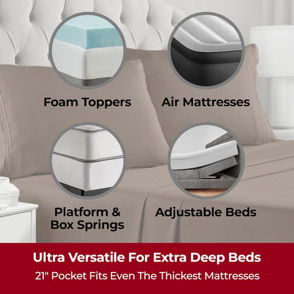 Mellanni Extra Deep California King Sheets - Ultra Soft, Cooling Bedding - 4 PC Set, Wrinkle & Stain Resistant (Brown)
