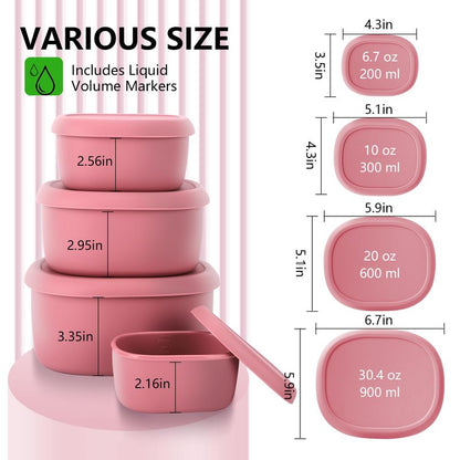AOEDEO 4Pcs Silicone Food Storage Containers with Lids，BPA Free Reusable Silicone Storage Containers for Food Freezer Containers Freezer Dishwasher Safe (33.8oz, 20oz, 10oz, 6.7oz) (pink)