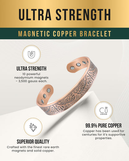 MagnetRX® Magnetic Copper Bracelets for Men – Effective 99.9% Pure Copper Bracelet for Men – Adjustable Copper Magnetic Bracelets (Irish Tree)