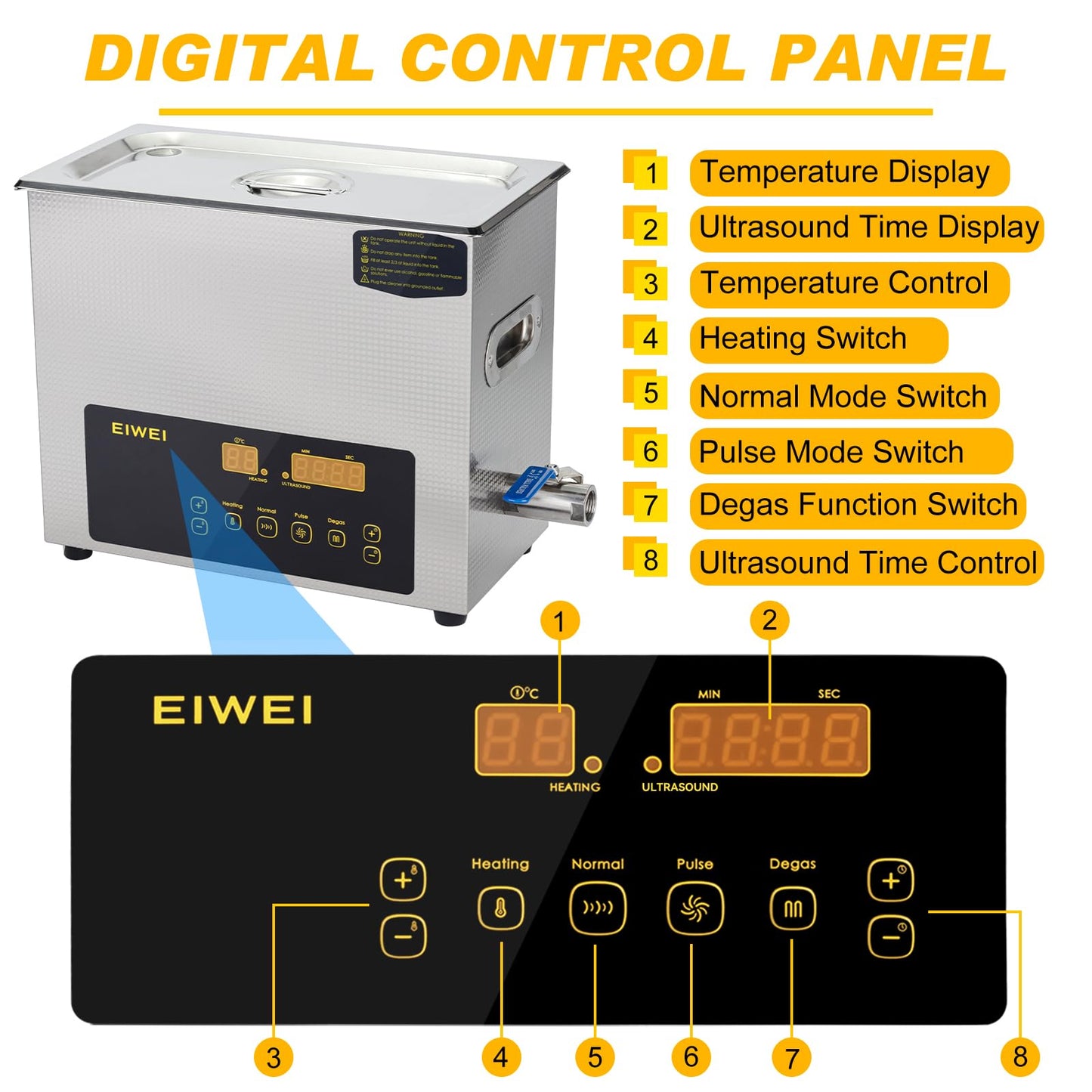 EIWEI 6L Ultrasonic Cleaner Dual-Frequency Professional Digital Stainless Steel Cleaning Machine with Heater Timer for Carburetor, Parts, Circuit Board, Glasses, Denture，Jewelry
