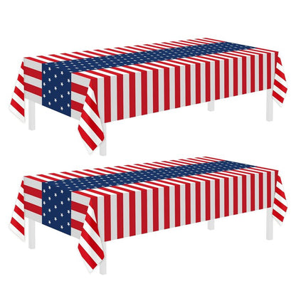 Childom 2 Pack Patriotic Tablecloths,Patriotic Decorations 54" x 108" Disposable American Flag Tablecloths for Event Accessories,Plastic Table Cloth for Veterans,July 4th,Picnic,Dinner,Party Supplies