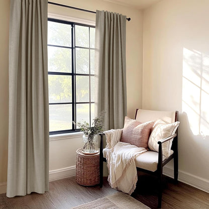 Skiennix 100% Blackout Linen Curtains - Thermal Insulated Drapes for Bedroom | 2 Panels, 50" W x 63" L