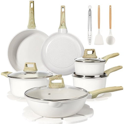 GiPP Pots and Pans Set Non Stick - 10 Pcs White Granite Kitchen Cookware Sets Nonstick Induction Cookware Non-toxic Cooking Pan Set with Lids, PFOS and PFOA Free
