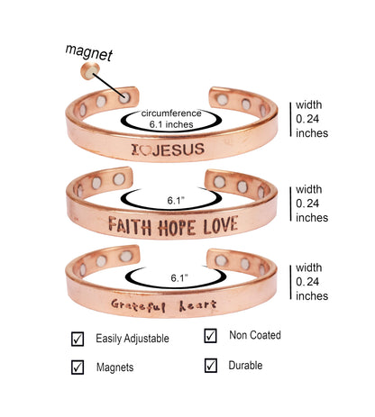 Touchstone copper bracelets | gift for men women |adjustable 100% pure solid real magnetic jewelry | handmade bracelet set combo | rope braided tibetan bangles. Set of 3 different messages engraved.