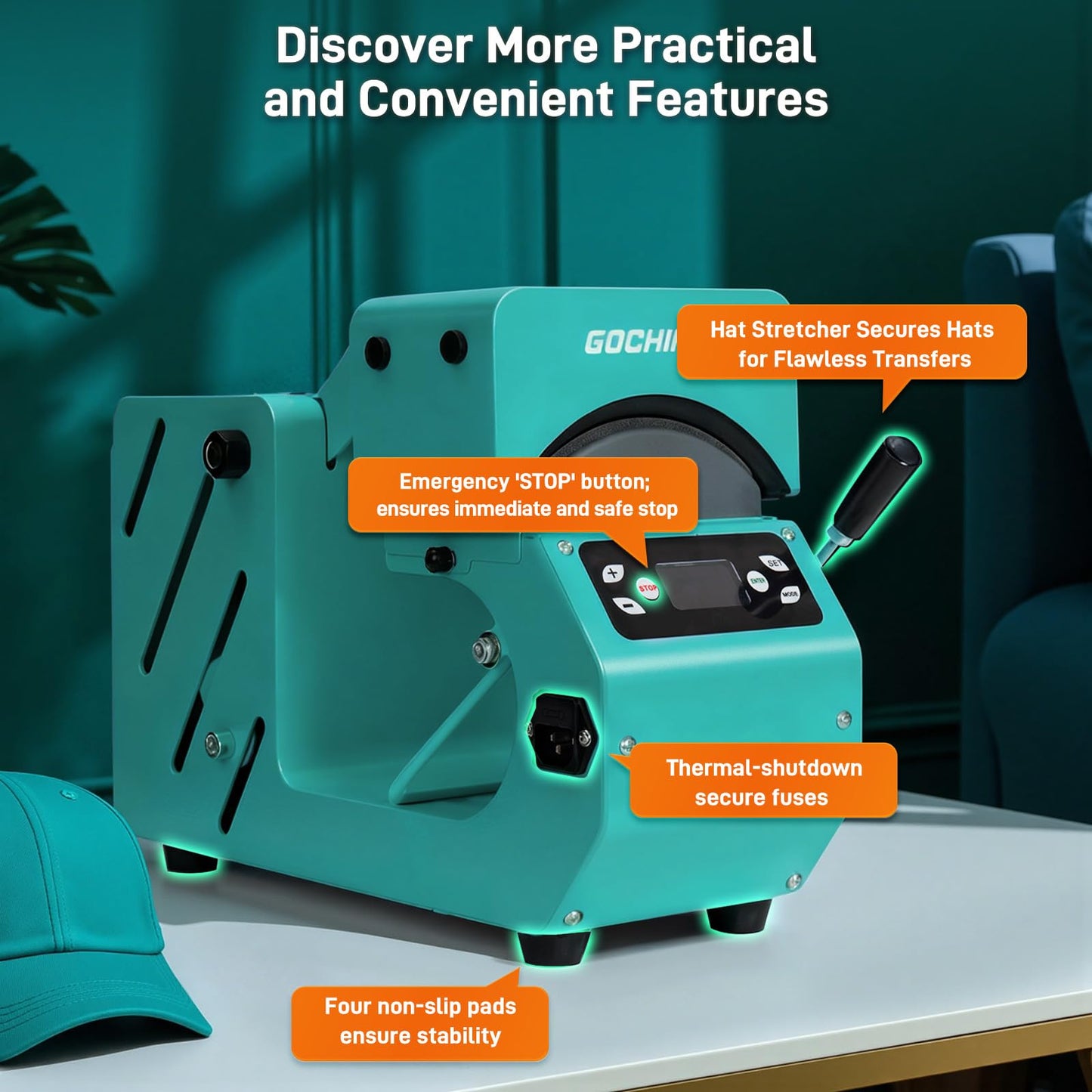 Auto Hat Heat Press Machine, Automatic Open/Release, 4 Memory Modes, Precise Temp/Timer Control, 6.54"x3.84"Curved Heat Plate, Hat Stretcher, for Caps, Sublimation, Vinyl, Heat Transfer
