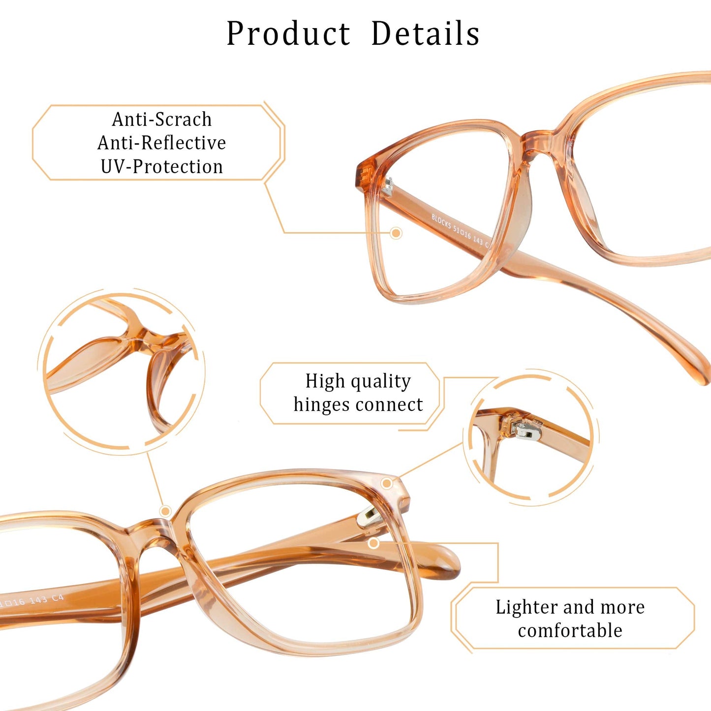 LifeArt Blue Light Blocking Glasses, Anti Eyestrain, Computer Reading Glasses, Gaming Glasses, TV Glasses for Women Men, Anti Glare (Champagne, No Magnification)
