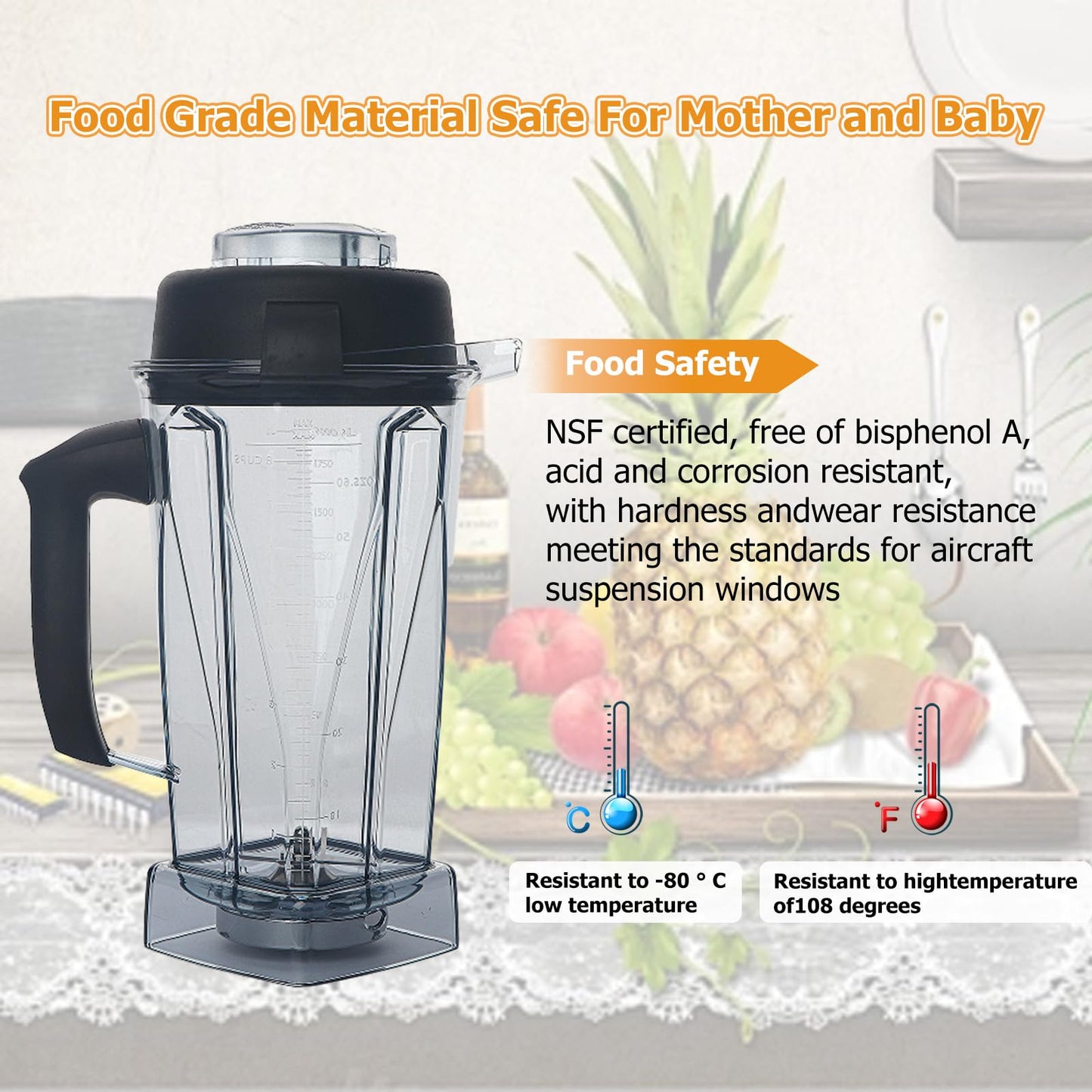 Blender Pitcher 64oz,Replace for Accessories 5200 5000 6500 7500 Pro500 750 Classic/Explorian/Commercial series Container Jar Cup