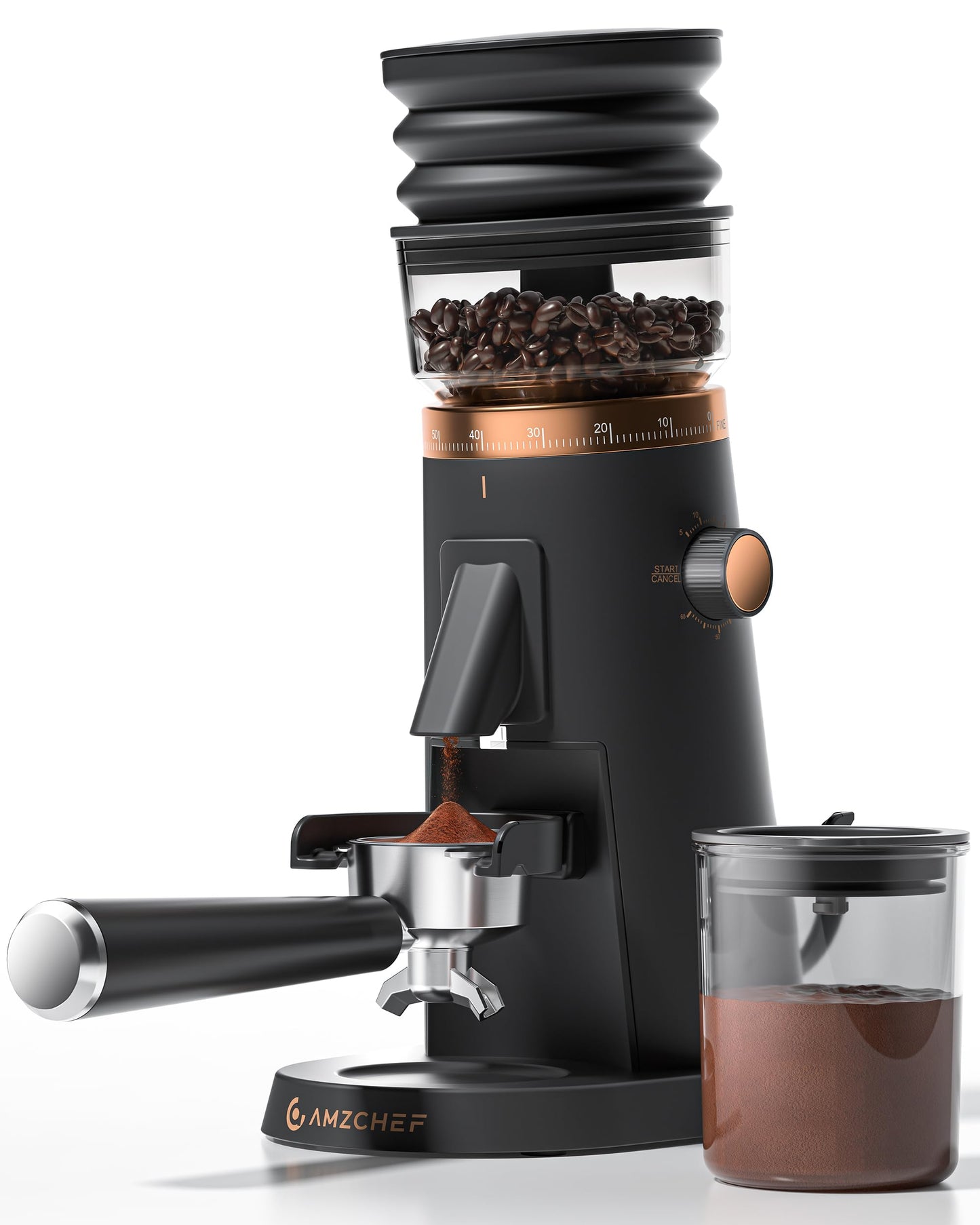 AMZCHEF Single Dose Coffee Grinder – 75 Settings Burr Grinder, 40mm Conical Burr, Anti-Static & Low-Retention Design, Quiet DC Motor with Magnetic Outlet & Vacuum Dosing Cup for Espresso, French Press