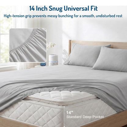 Degrees of Comfort Coolmax® Cooling Bed Sheets California King Size for Hot Sleepers, Moisture Wicking Sheet Set for Night Sweats, Deep Pocket, Ultra Soft, Cozy for All Seasons, Light Grey 4 Pieces