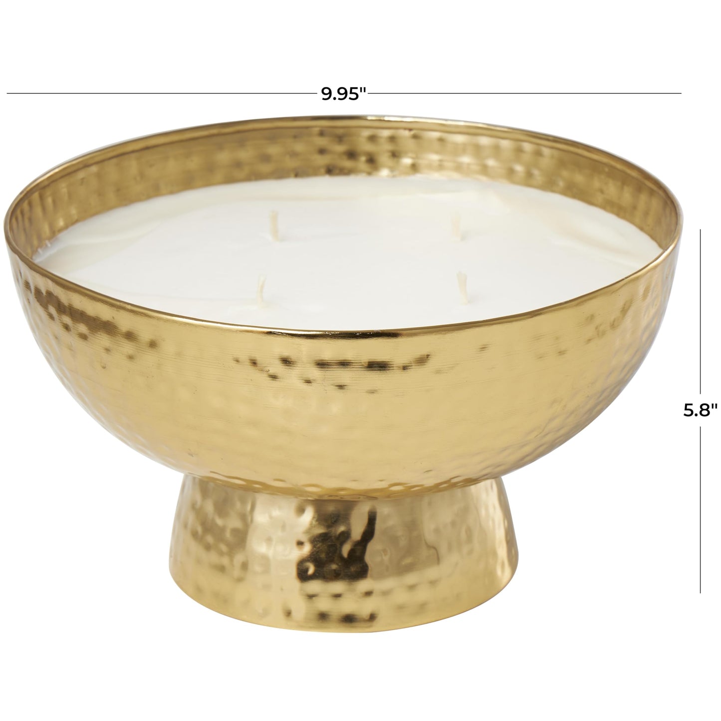 Deco 79 Metal Decorative Candle English Garden Scented Wide Hammered 70 oz 4 Wick Aromatherapy Candle with White Wax, Wax Aromatherapy Candle 10" x 10" x 6", Gold