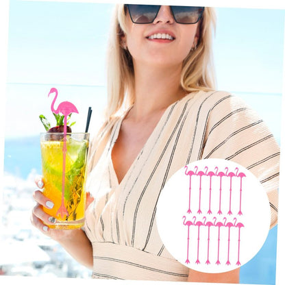 SHOWERORO Flamingo Stirring Rods 12 Pcs Plastic Cocktail Swizzle Sticks 8.5 Inch Beverage Mixers for Parties Bars Home Entertaining