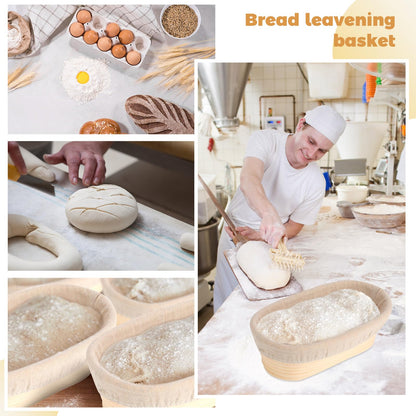 Gejoy 12 Set Bread Proofing Baskets Oval Shaped Banneton Dough Proofing Bowls Kit with Cloth Liner and Plastic Scraper Sourdough Proofing Basket for Home Sourdough Bakers Supplies (10 Inch)