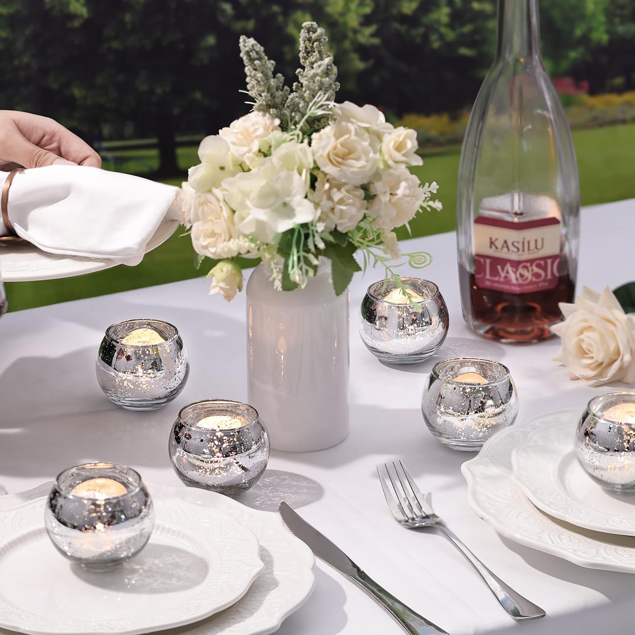 LETINE 36pcs Silver Votive Candle Holders - Elegant Mercury Glass Tea Light Candle Holder Set for Spring Summer Weddings, Holiday Season Decorations, Valentine's Day Table Centerpieces