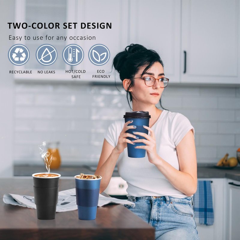 SIUQ 100 Pack 16 oz Disposable Coffee Cups with Lids and Sleeves, To Go Paper Cups, Hot & Cold Drinking Cups for Tea, Coffee, Water, Hot Chocolate, Paper Coffee Cups Ideal for Home,Cafes,Store