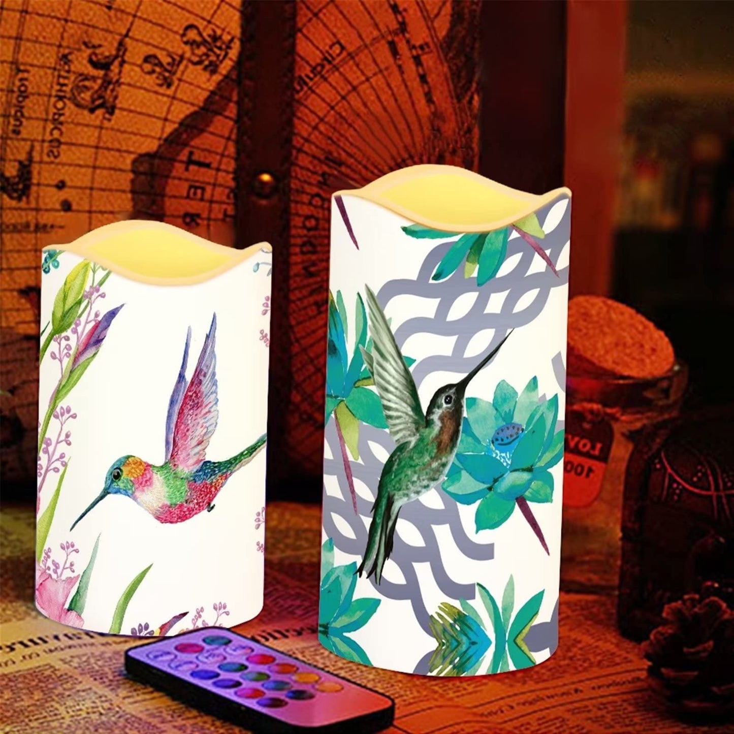Ystardream Hummingbird Flower Flameless Candles Flicker Spring Summer Theme Decorative Decor for Wedding Date Proposal Easter Dinner Table Home Mother's Day Gift