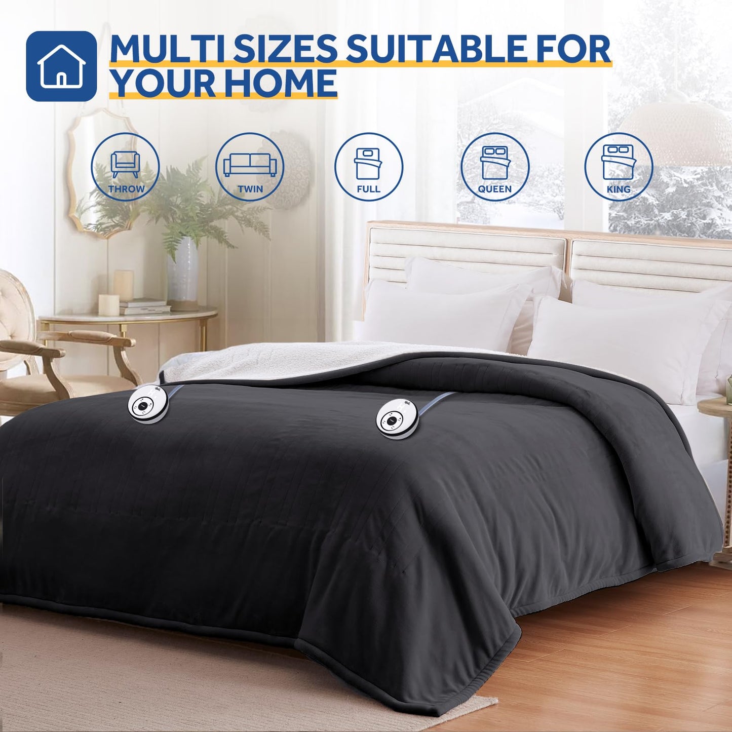 Sealy Electric Blanket Throw Size 50"*60",Super Cozy Flannel to Sherpa Reversible Heated Blanket Throw with 6 Heating Levels & 2-10 Hours Auto Off Overheating Protection Machine Washable,Beige