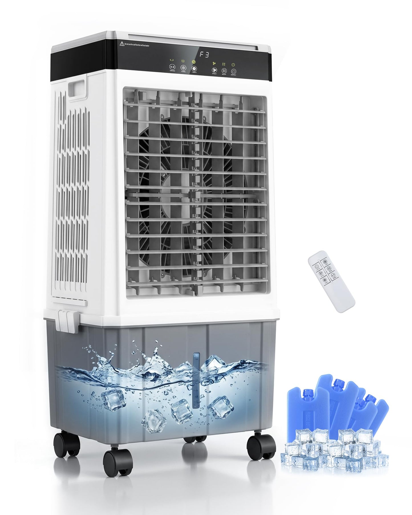 Air Choice Swamp Cooler, 3000CFM 31" Evaporative Air Cooler, 5.5Gal Removable Tank & 4 Ice Box, 120° Oscillation, 3 Speeds, Remote, 12H Timer, 3-in-1 Air Cooling Fan for Outdoor, Office, Bedroom, Grey
