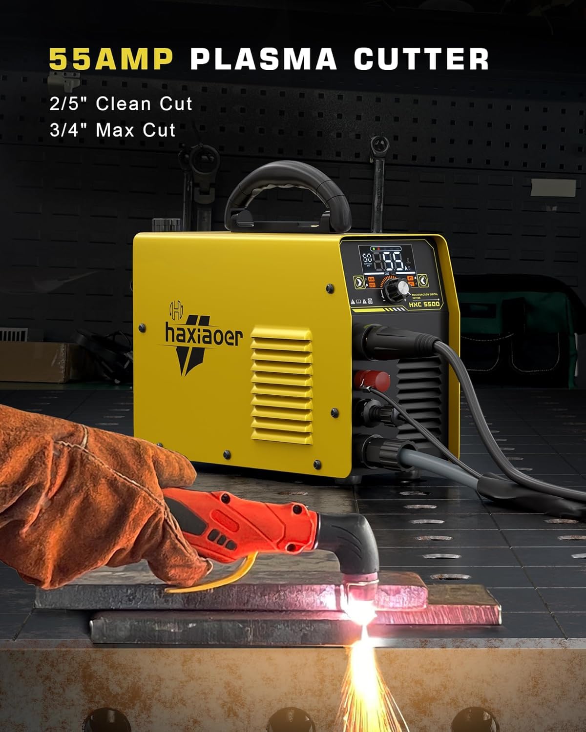 Plasma Cutter 55A with Large LED Display Non Touch Pilot Arc Plasma Cutter Machine Equipment Inverter Technology Dual Voltage 110V/220V 2T 4T Modes Maximum Cutting Thickness 3/4 Inch Clean Cuts
