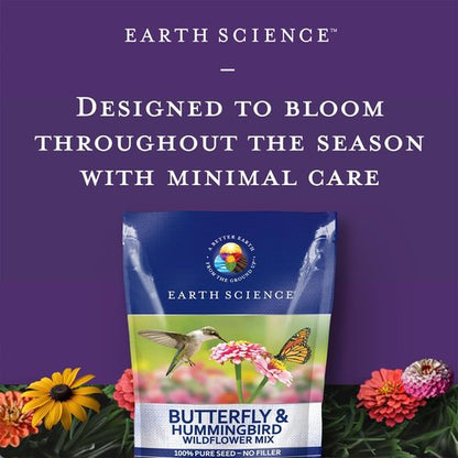 Earth Science Wildflower Seed Blend - Attract Bees, Butterflies & Hummingbirds - 4oz Non-GMO