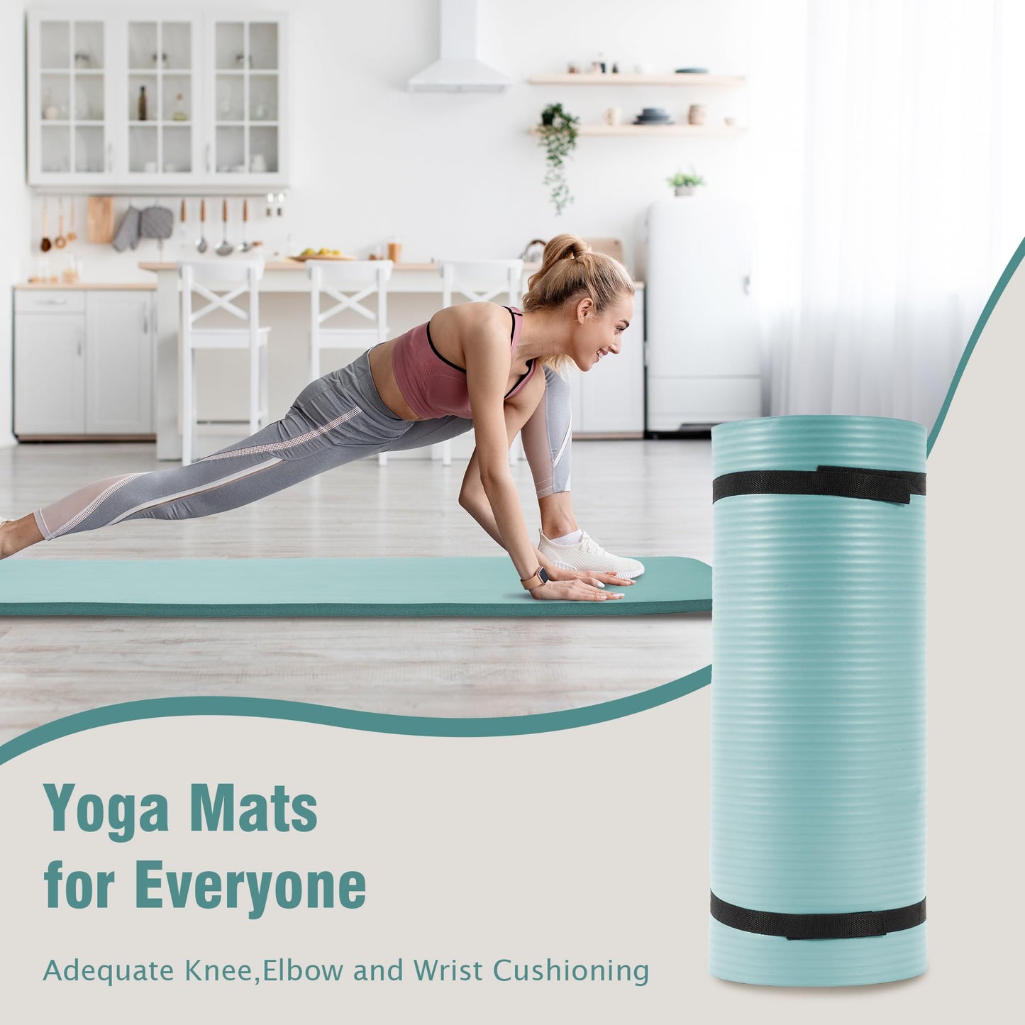 Yoga Mat 1-Inch Extra Thick High-Density Exercise Mat with Non-Slip Surface & Carry Strap for Men & Women Tear-Resistant Pilates Workout Mat for Home Gym, Floor Fitness, Aqua