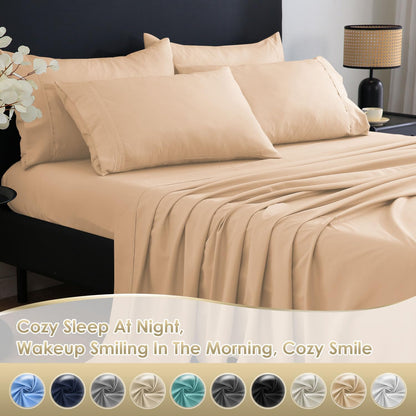 CozySmile Full Sheet Set,Luxury Silky Soft 6 Piece Bed Sheet Set Fits 16 inch Deep Pocket Mattresses, Wrinkle Free & Breathable Cooling Machine Washable Hotel Bedding Sheets Full Size (Champagne)