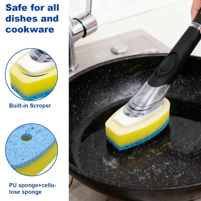 CELOX Dish Sponge with Handle for Pot Pan Sink Cleaning, Soap Dispensing Dish Sponge