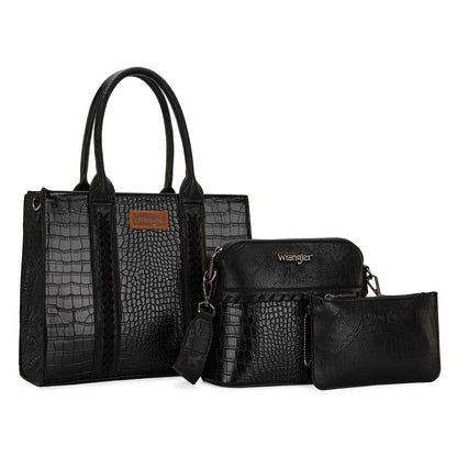 Wrangler tote bag for womens purses and handbags for women Crocodile black satchel bags 3pcs purse set gifts medium crossbody with guitar strap WG3-B8321BK