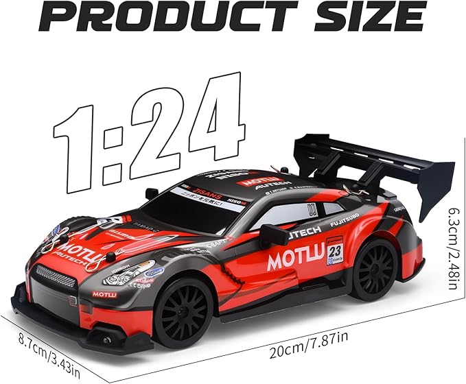 RC Drift Car 1:24 Scale Remote Control Vehicle for Kids2.4GHz 20KM/H 4WD High Speed RC Cars with LED Light Two Batteries &amp Drifting Tires Racing Sport Toy Cars for Adults Boys Girls Kids 8607BK
