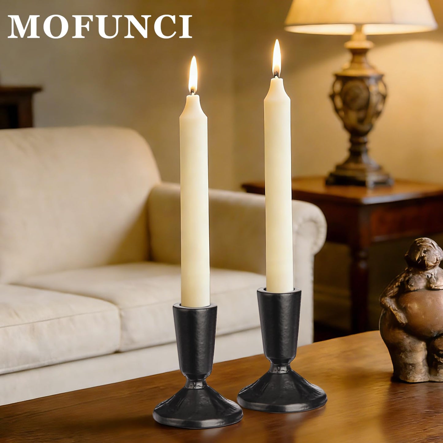 Mofunci Iron Taper Candle Holder Set of 2, Heavy Candlestick Holders Black Candle Holders for Table Centerpiece, Weddings, Mantel and Party Decor